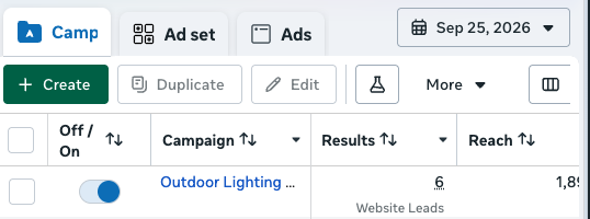 Ads Manager: 6 website leads in one day